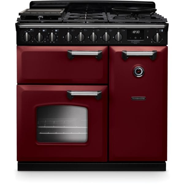 Rangemaster CL90DFPBOR/CM1 Classic Bordeaux with Chrome Trim 90cm Dual Fuel Range Cooker