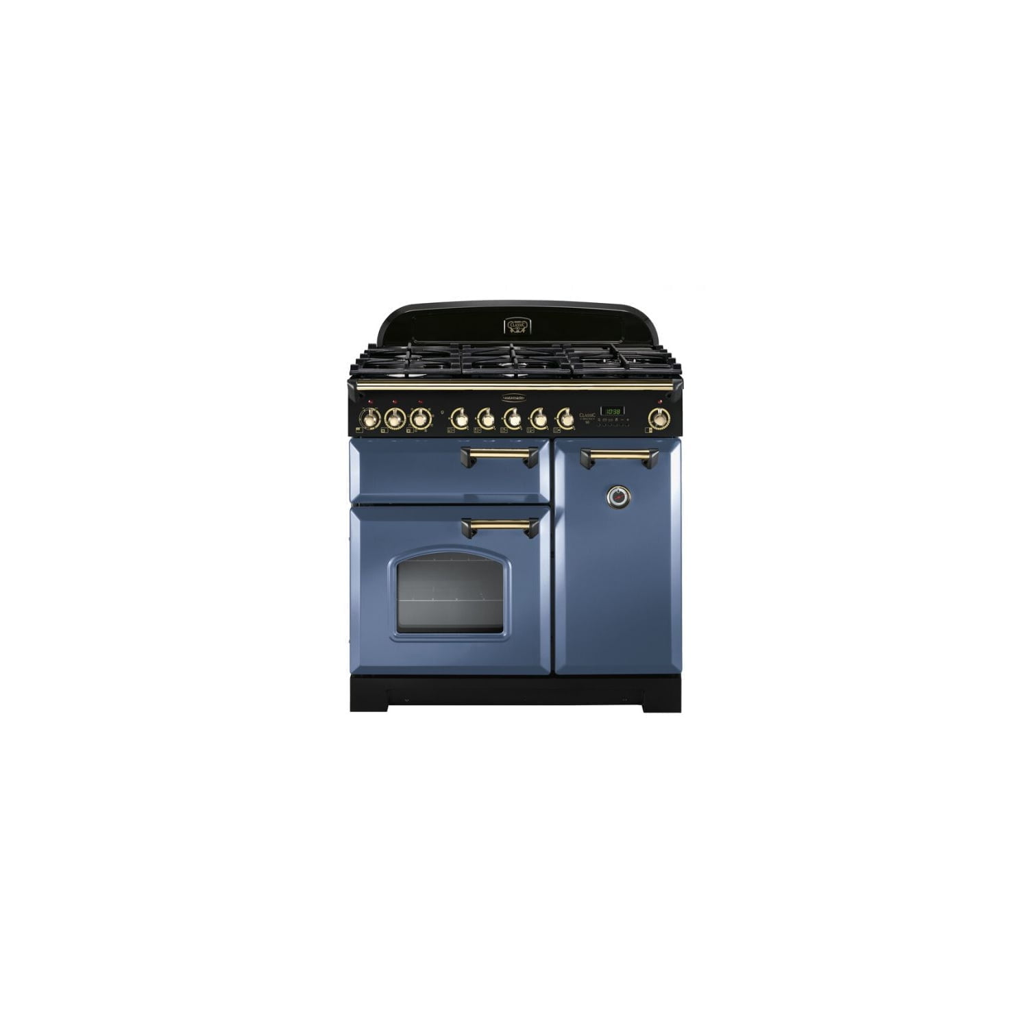Rangemaster CDL100DFFSB/B Classic Deluxe Stone Blue with Brass Trim 100cm Dual Fuel Range Cooker