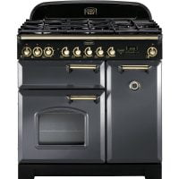 Rangemaster CDL90DFFSL/B Classic Deluxe Slate with Brass Trim 90cm Dual Fuel Range Cooker