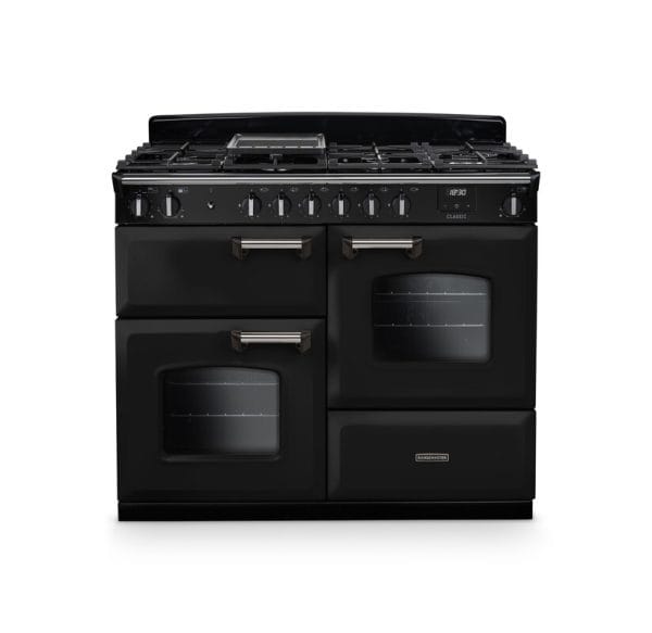 Rangemaster CLO110DFPGBL/CM1 Classic Gloss Black with Chrome Trim 110cm Dual Fuel Range Cooker
