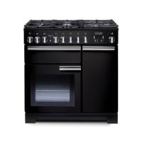 Rangemaster PDL90DFFGB/C Professional Deluxe Gloss Black with Chrome Trim 90cm Dual Fuel Range Cooker