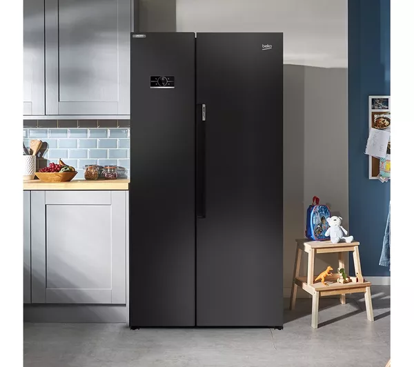 Beko HarvestFresh™ ASL1442VPZ Frost Free American Fridge Freezer – Black Steel – E Rated