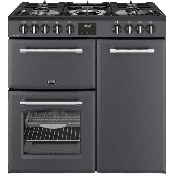 Belling Farmhouse 90DF 90cm Dual Fuel Range Cooker, Anthracite, A Rated
