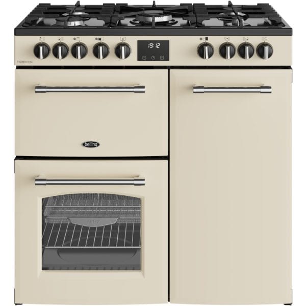 Belling Farmhouse 90DF 90cm Dual Fuel Range Cooker, Cream, A Rated